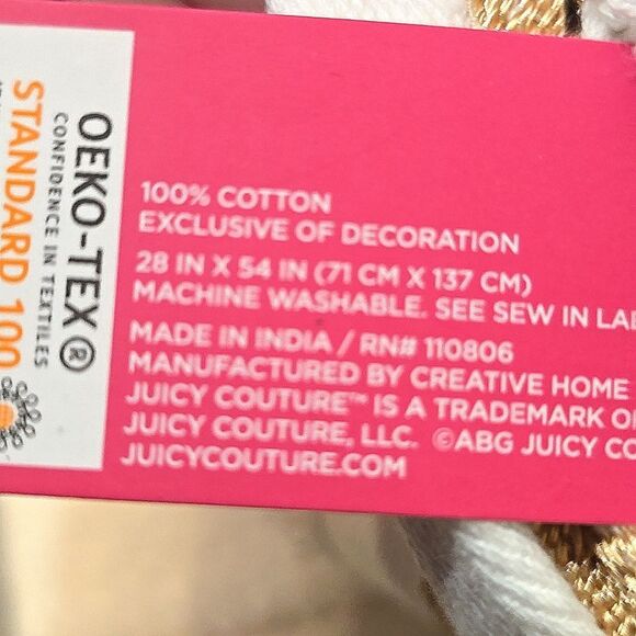 Juicy Couture Home Gold Juicy Embossed Bath & Hand Towel Set- White/Gold - Picture 8 of 8